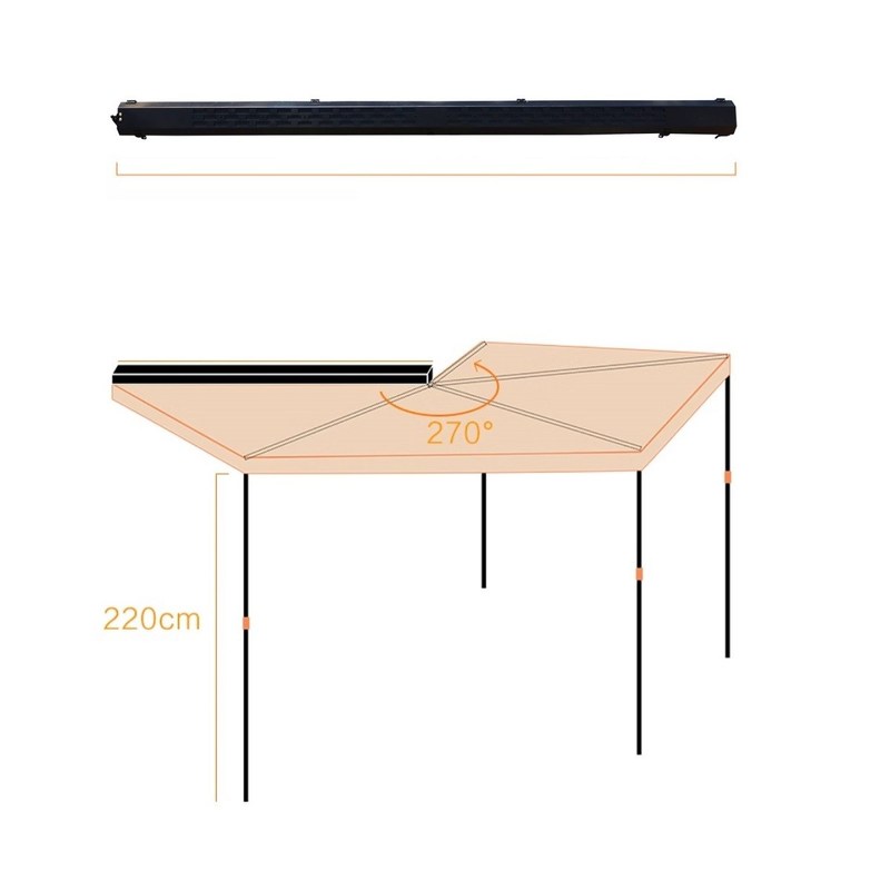 Primer equipamiento de automóviles 2.5m Casilla dura 270 grados Toldo con LED Hecho en cáscara de aluminio